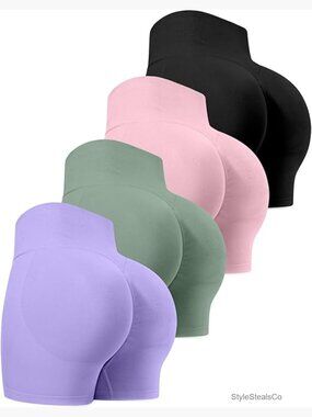 High Waisted Scrunch Butt Biker Shorts Seamless Multipack